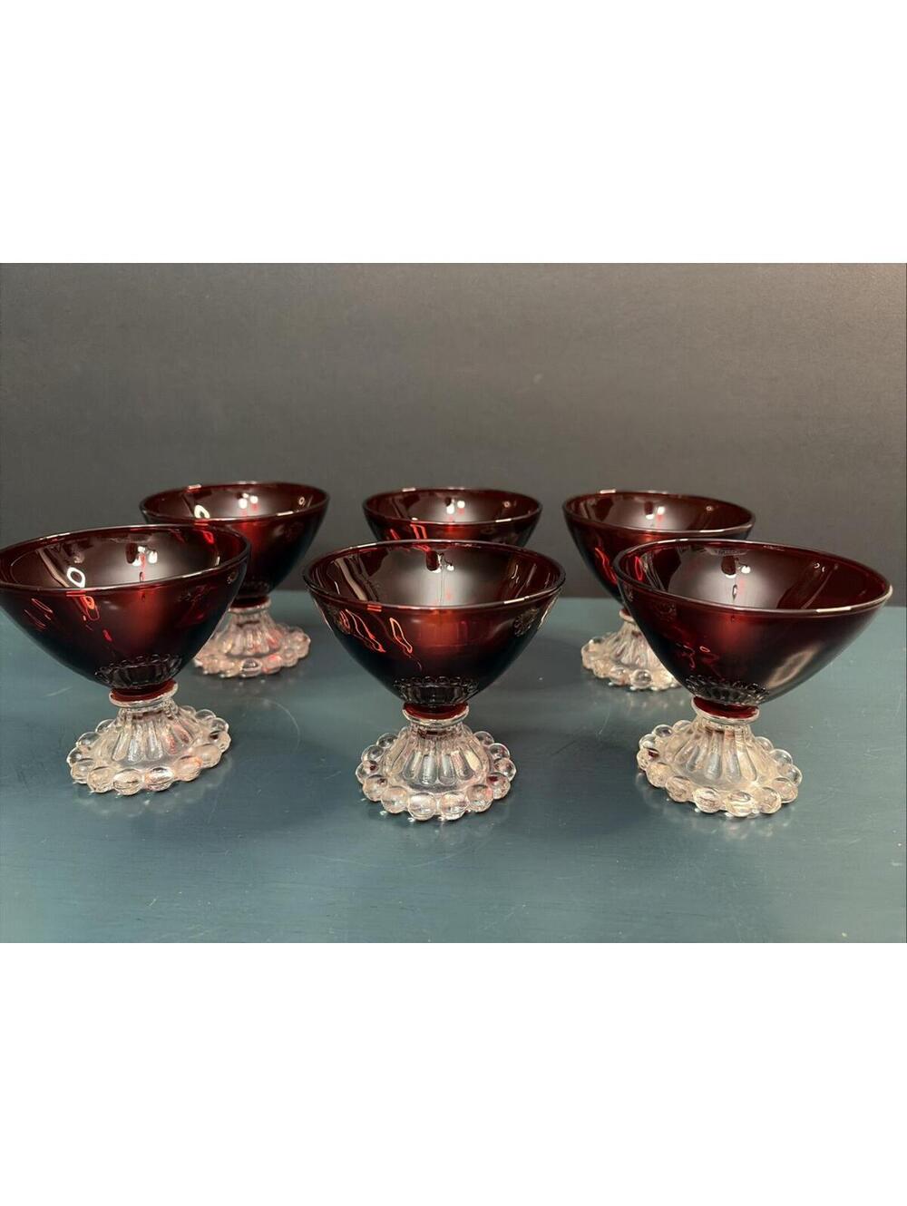 Set Of 6 Vintage Anchor Hocking Ruby "Boopie" Pattern Champaign/Sherbet Glasses